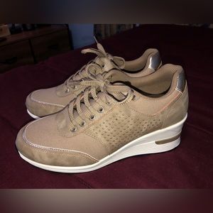 Women’s khaki high wedge sneakers Size US 9.5